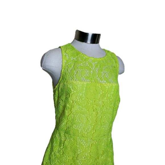 J.Crew Collection Neon Yellow Sleeveless Shift Lace Formal Dress  Size 4 - Picture 5 of 8